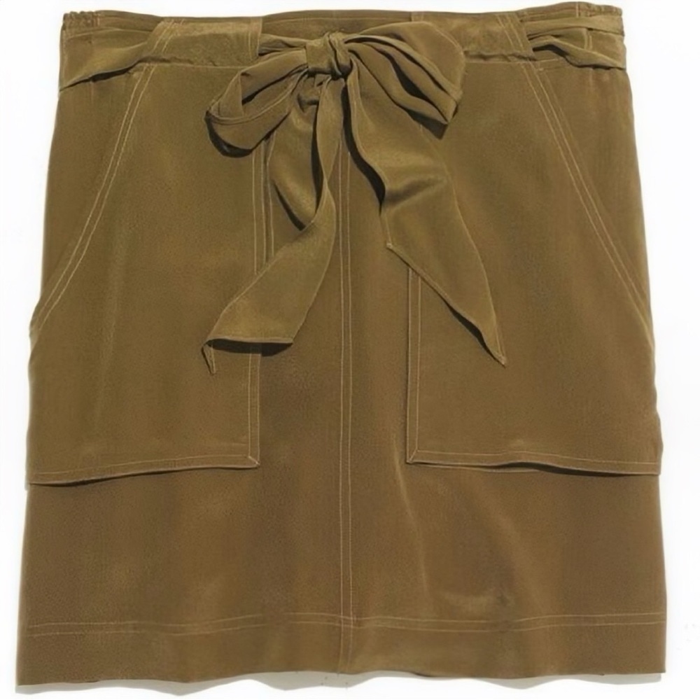 Madewell 100% Silk ‘Lookout’ Mini Skirt in Military Olive Green Size Large